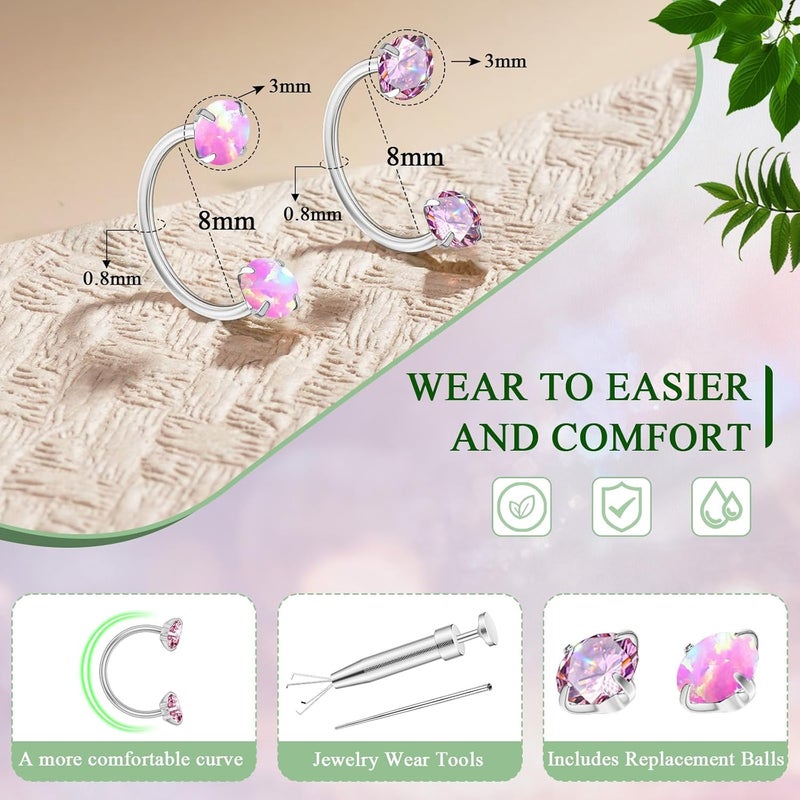 AMASIS Opal Nose Ring Studs Horseshoe Nose Rings Hoops Stud 316L Stainless Steel Nose Rings Round CZ Square Screw L Shaped Nose Stud Hypoallergenic Nostril Piercing Jewelry for Women Men - Image 2